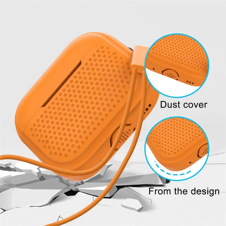 For AirPods Pro 2 Silicone Earphone Case Anti-Fall Anti-Dust Earbud Protection Skin Cover with Strap - Brown - Image 2