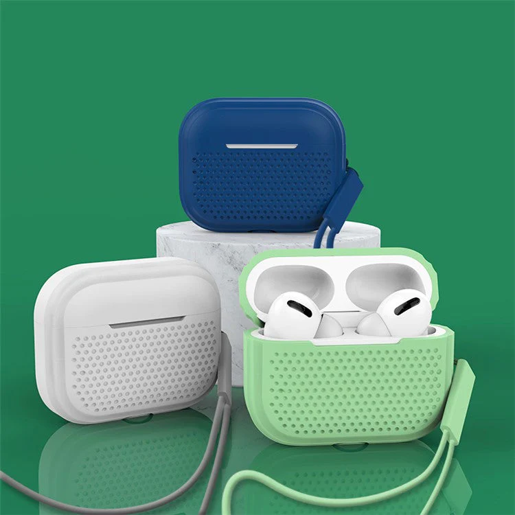 For AirPods Pro 2 Silicone Earphone Case Anti-Fall Anti-Dust Earbud Protection Skin Cover with Strap - Light Purple - Image 5