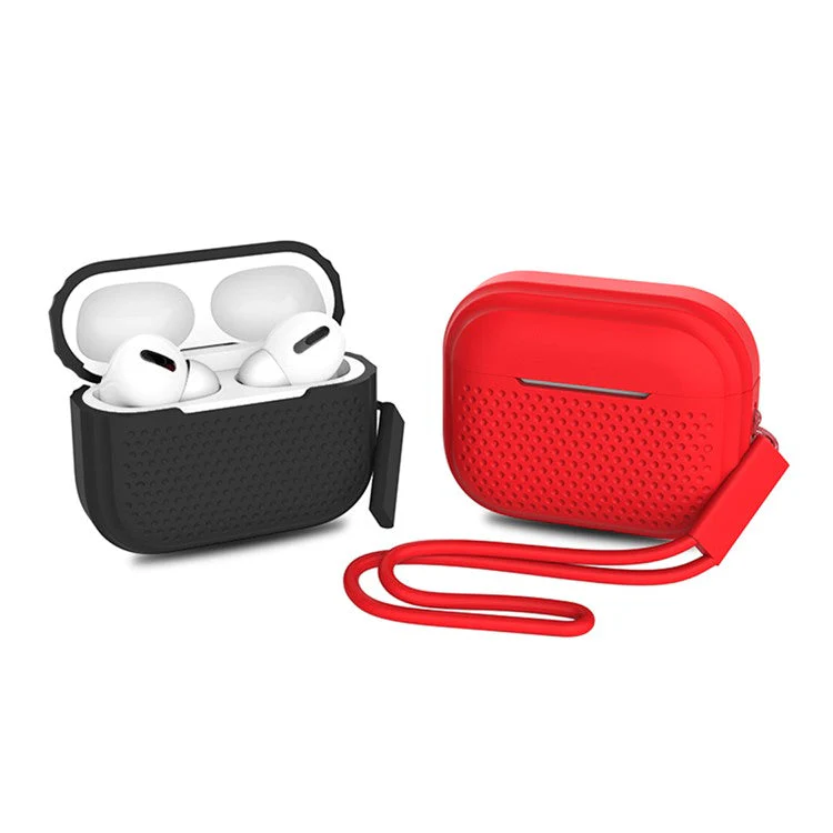 For AirPods Pro 2 Silicone Earphone Case Anti-Fall Anti-Dust Earbud Protection Skin Cover with Strap - Matcha Green - Image 3