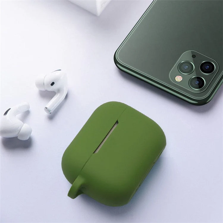 For AirPods Pro 2 Soft Silicone Protective Cover Dust-Proof Ear Bud Earphone Case with Anti-Lost Buckle - Army Green - Image 4