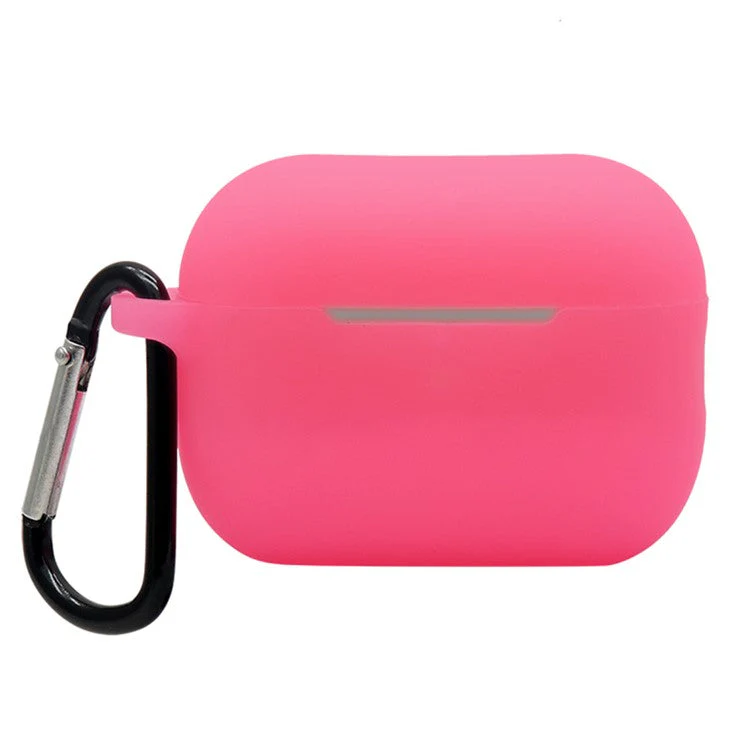 For AirPods Pro 2 Soft Silicone Protective Cover Dust-Proof Ear Bud Earphone Case with Anti-Lost Buckle - Fluorescent Pink - Image 2