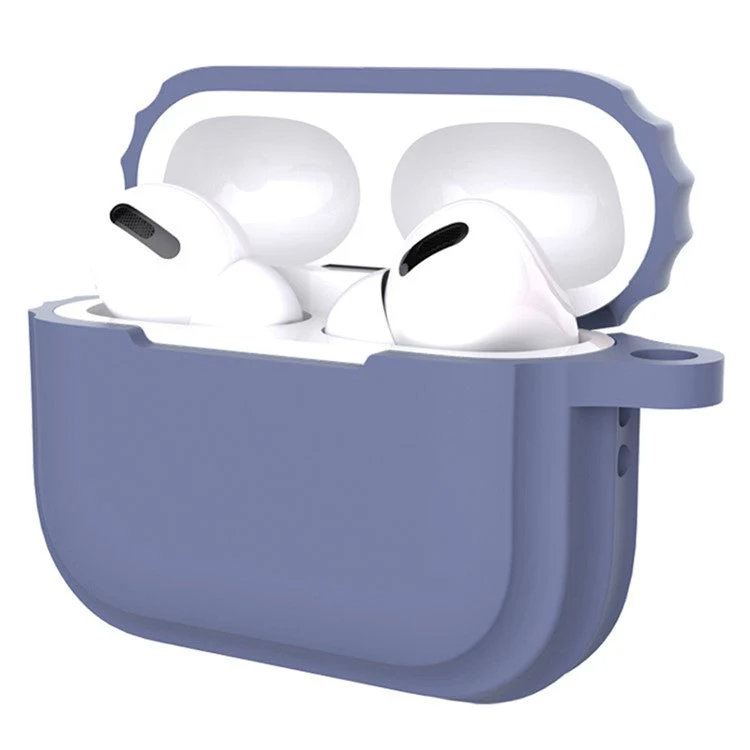 For AirPods Pro 2 Soft Silicone Skin Cover Full Protection Earphones Portable Carrying Case with Keychain Hook - Grey Blue - Image 2