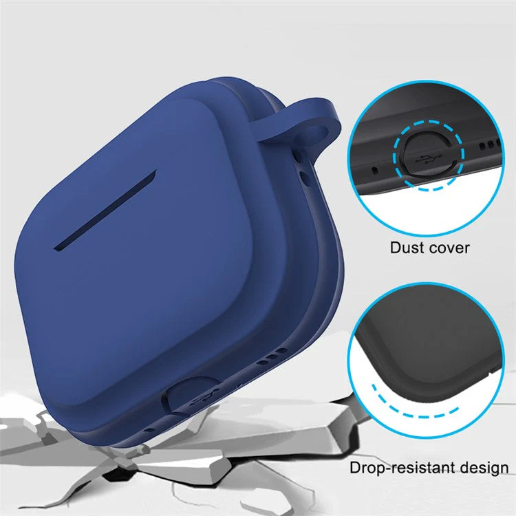 For AirPods Pro 2 Soft Silicone Skin Cover Full Protection Earphones Portable Carrying Case with Keychain Hook - Midnight Blue - Image 4