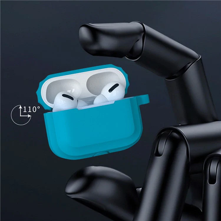 For AirPods Pro 2 Stripe Silicone Case Shock-Absorbing Protective Earphone Cover with Keychain - Mint Green - Image 2
