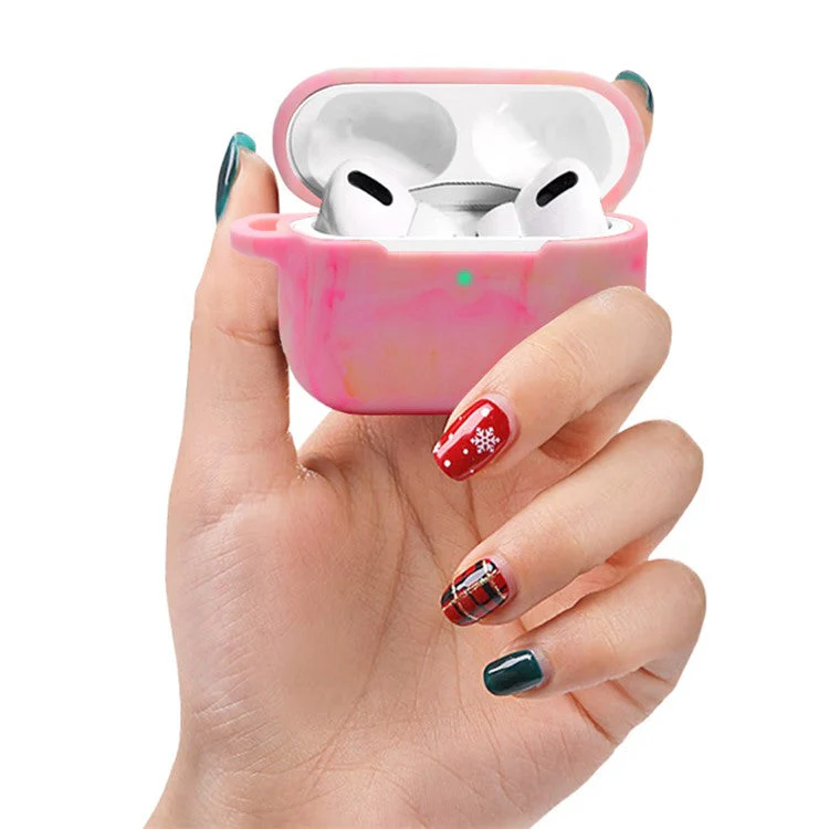 For AirPods Pro 2 Stylish Soft Silicone Protective Case Bluetooth Earphone Drop-proof Cover with Carabiner - Pink - Image 3