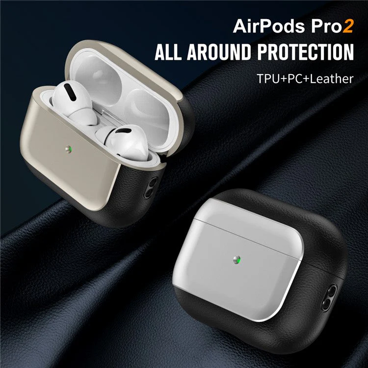 For AirPods Pro 2 TPU Case Litchi Texture Fall Prevention Earphone Cover with Lanyard - Rose Gold - Image 2