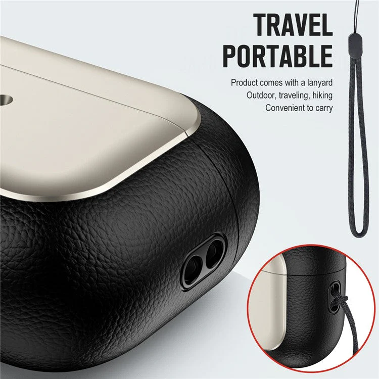 For AirPods Pro 2 TPU Case Litchi Texture Fall Prevention Earphone Cover with Lanyard - Rose Gold - Image 5