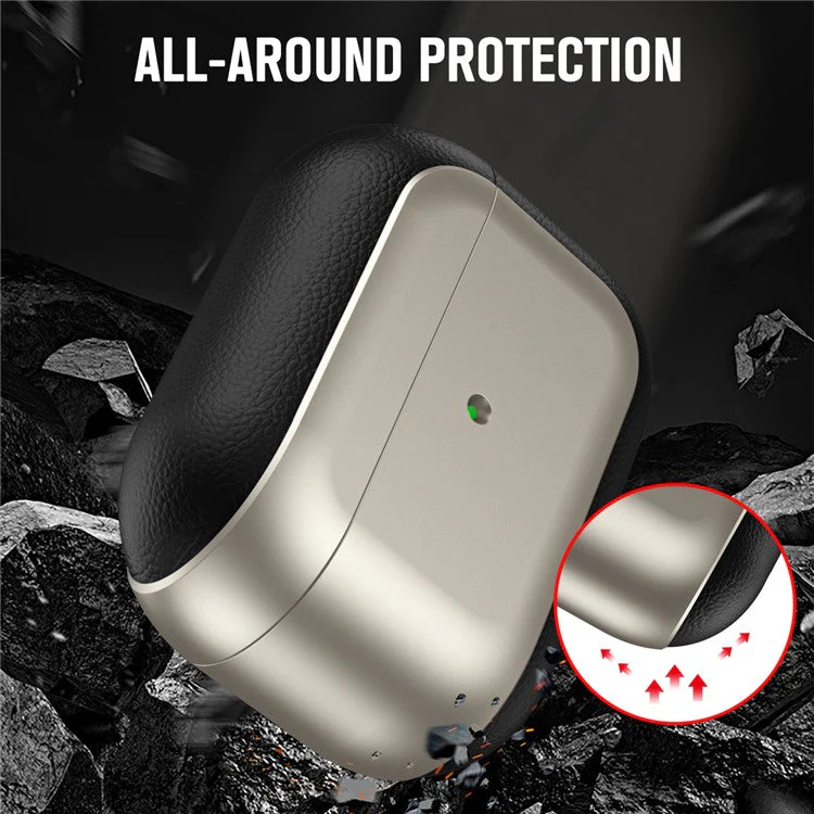 For AirPods Pro 2 TPU Case Litchi Texture Fall Prevention Earphone Cover with Lanyard - Titanium Grey - Image 4