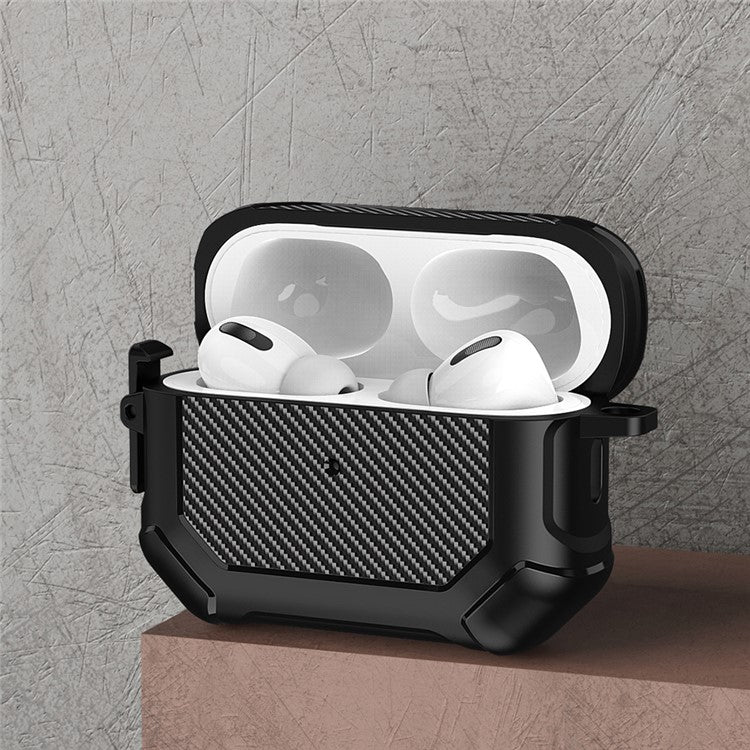 For AirPods Pro 2 TPU+PC Earphone Case Carbon Fiber Texture Reinforced Protective Cover with Carabiner - Red - Image 3
