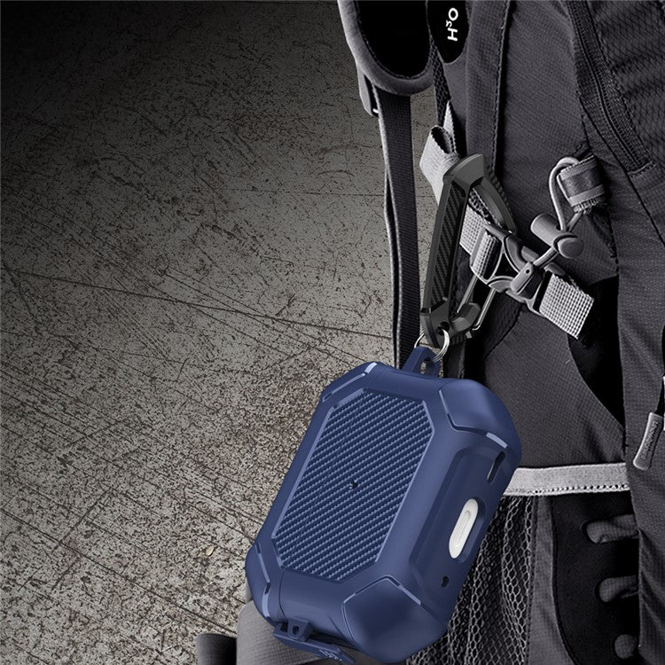 For AirPods Pro 2 TPU+PC Earphone Case Carbon Fiber Texture Reinforced Protective Cover with Carabiner - Sapphire - Image 8