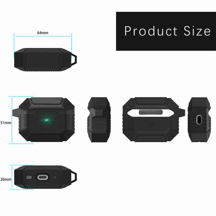 For AirPods Pro 2 TPU Shockproof Reinforced Earbud Case Heavy Duty Military Protective Cover with Carabiner - Red - Image 7