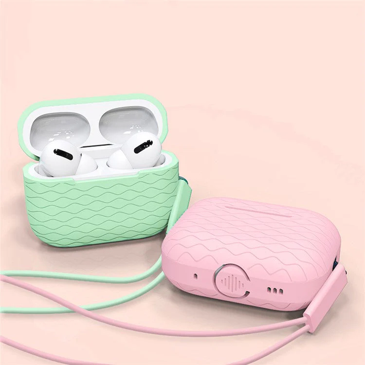 For AirPods Pro 2 Wavy Texture Earphone Case Soft Silicone Anti-Scratch Protective Cover Skin Shell with Strap - Light Purple - Image 3