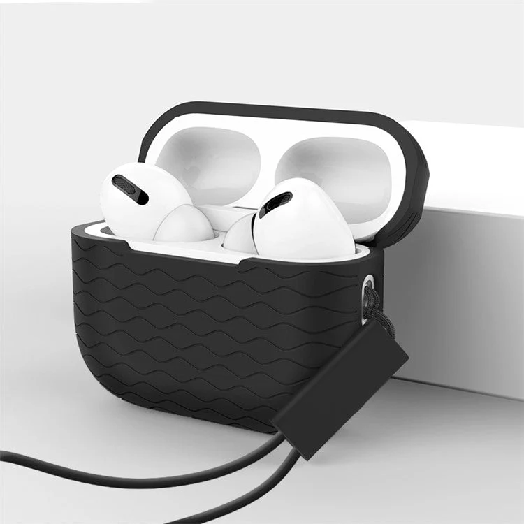 For AirPods Pro 2 Wavy Texture Earphone Case Soft Silicone Anti-Scratch Protective Cover Skin Shell with Strap - Orange - Image 7