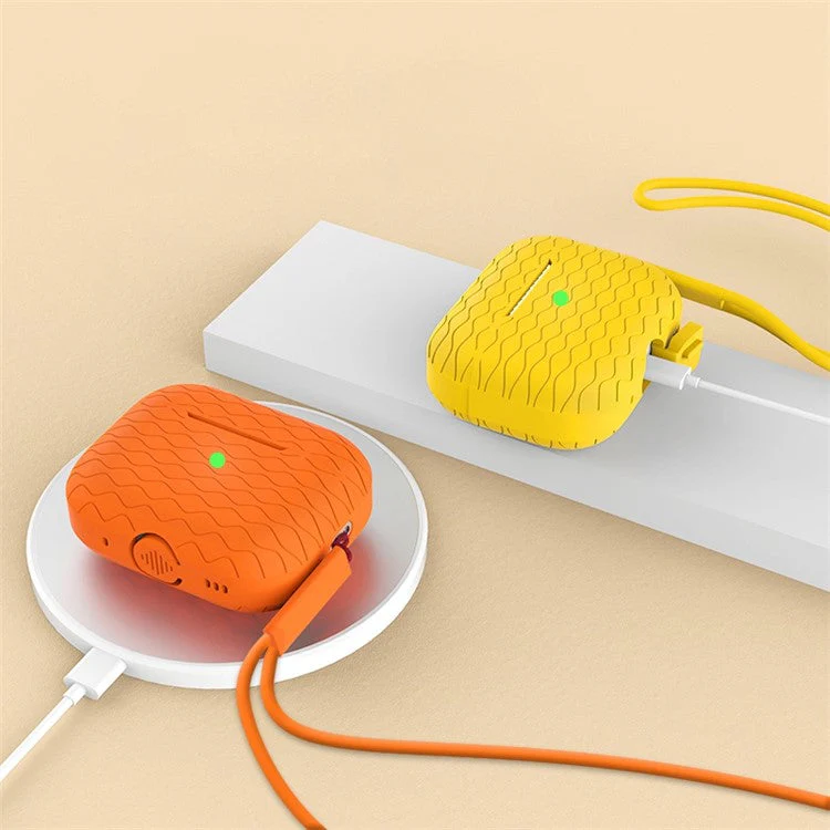 For AirPods Pro 2 Wavy Texture Earphone Case Soft Silicone Anti-Scratch Protective Cover Skin Shell with Strap - Purple - Image 5