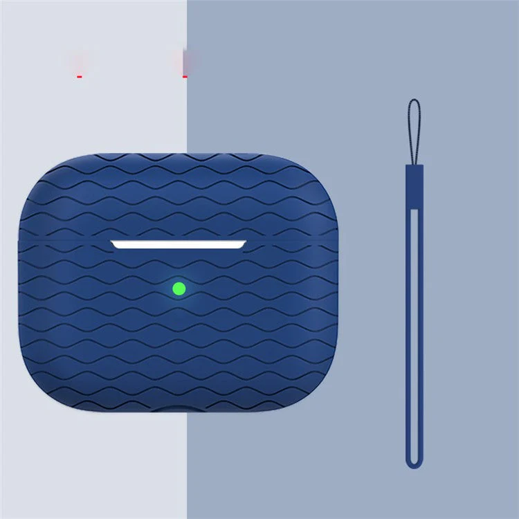 For AirPods Pro 2 Wavy Texture Earphone Case Soft Silicone Anti-Scratch Protective Cover Skin Shell with Strap - Red - Image 2