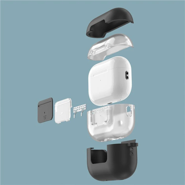For AirPods Pro 2 Wireless Earphone Protective Cover Press Switch Anti-drop Silicone+PC Case with Hanging Buckle - Black - Image 8