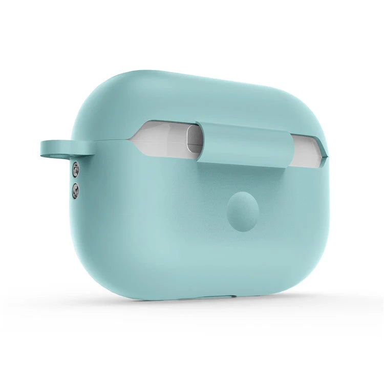 For AirPods Pro 2 Wireless Earphone Protective Cover Press Switch Anti-drop Silicone+PC Case with Hanging Buckle - Mint Green - Image 7