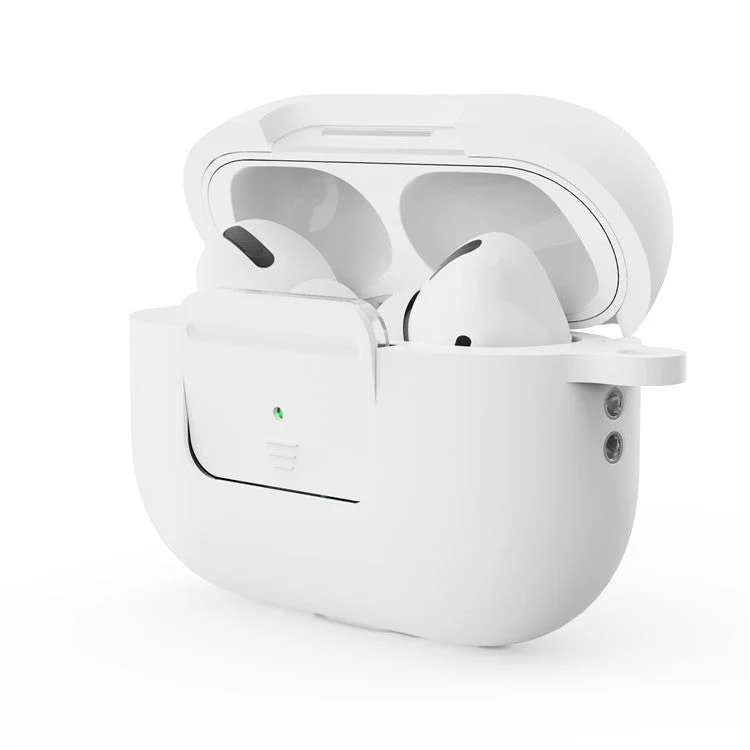 For AirPods Pro 2 Wireless Earphone Protective Cover Press Switch Anti-drop Silicone+PC Case with Hanging Buckle - White - Image 6