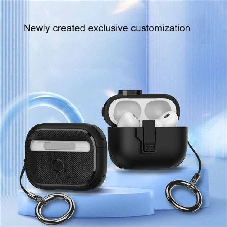 For AirPods Pro 2 Wireless Earphone Snap-on Lid Design Case TPU+PC Protective Cover - Dark Blue - Image 3