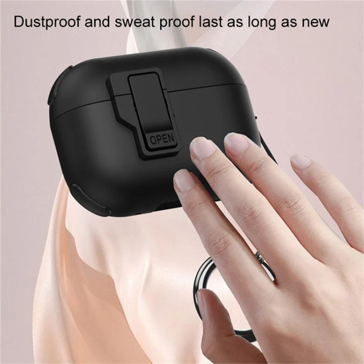 For AirPods Pro 2 Wireless Earphone Snap-on Lid Design Case TPU+PC Protective Cover - Dark Blue - Image 4
