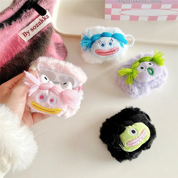 For AirPods Pro / AirPods Pro 2 Parody Expression Plush+TPU Protective Cover with Buckle - Pink - Image 3