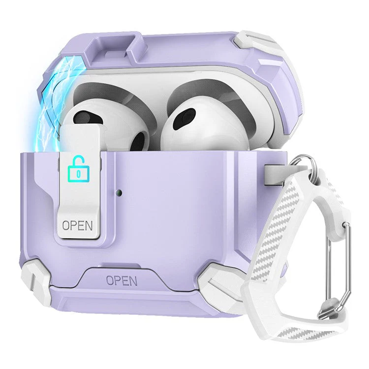 For AirPods Pro Case TPU+PC Compatible with MagSafe Stand Bluetooth Earbuds Cover with Carabiner - Purple / White