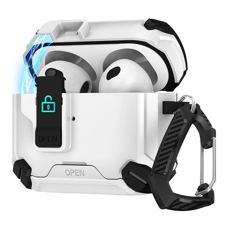 For AirPods Pro Case TPU+PC Compatible with MagSafe Stand Bluetooth Earbuds Cover with Carabiner - White / Black