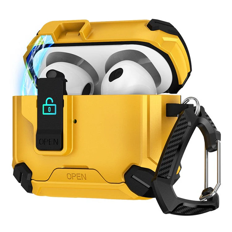 For AirPods Pro Case TPU+PC Compatible with MagSafe Stand Bluetooth Earbuds Cover with Carabiner - Yellow / Black
