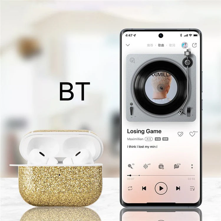 For AirPods Pro (Gen 2) (USB-C) / Pro 2 Charging Case Cover Bluetooth Earbuds Glitter PU+TPU Protective Case - Rose - Image 8
