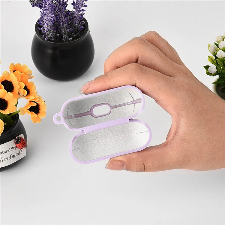For AirPods Pro (Gen 2) (USB-C) / Pro 2 Earphone Case Silicone+PC Lining Protective Carrying Cover with Keychain Hook - Lavender Grey - Image 4