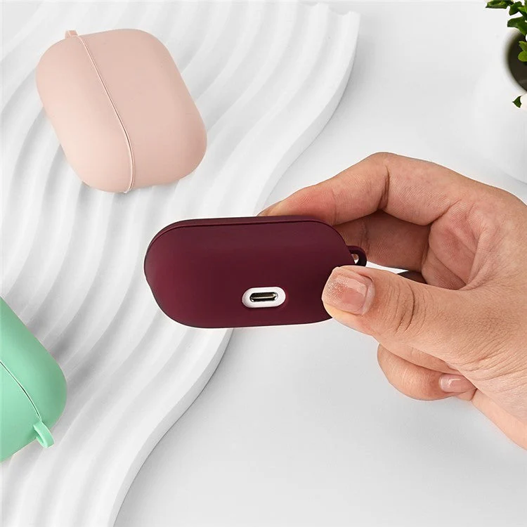 For AirPods Pro (Gen 2) (USB-C) / Pro 2 Earphone Case Silicone+PC Lining Protective Carrying Cover with Keychain Hook - Mint Green - Image 3