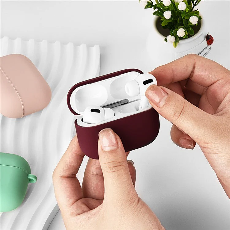 For AirPods Pro (Gen 2) (USB-C) / Pro 2 Earphone Case Silicone+PC Lining Protective Carrying Cover with Keychain Hook - Pebble Grey - Image 2
