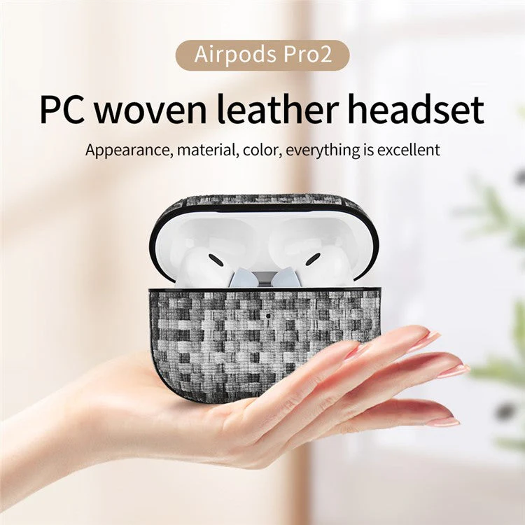 For AirPods Pro (Gen 2) (USB-C) / Pro 2 Woven Texture PU Leather + PC Drop-proof Case Bluetooth Earphone Protective Cover - Seagrass Green - Image 2