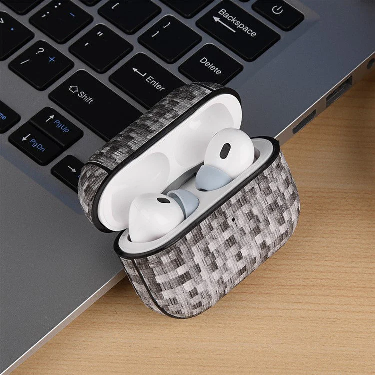 For AirPods Pro (Gen 2) (USB-C) / Pro 2 Woven Texture PU Leather + PC Drop-proof Case Bluetooth Earphone Protective Cover - Seagrass Green - Image 4