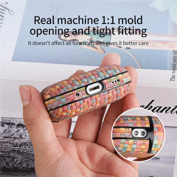 For AirPods Pro (Gen 2) (USB-C) / Pro 2 Woven Texture PU Leather + PC Drop-proof Case Bluetooth Earphone Protective Cover - Seagrass Green - Image 6