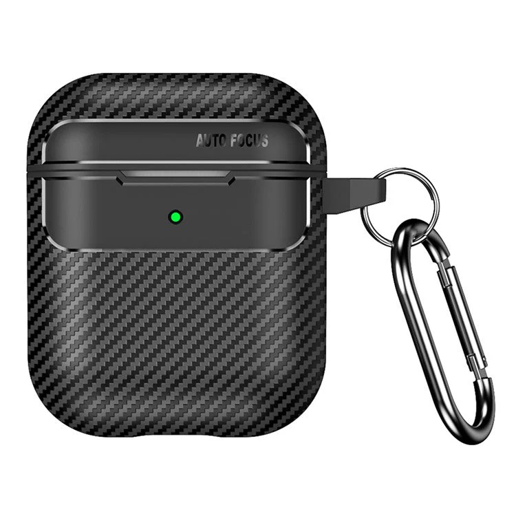 For AirPods with Charging Case (2016) / (2019) / AirPods with Wireless Charging Case (2019) Carbon Fiber TPU Anti-scratch Case Wireless Earphone Full Protection Cover - Black