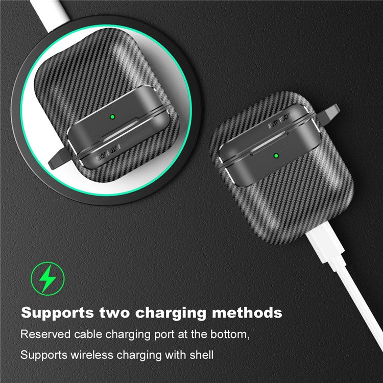 For AirPods with Charging Case (2016) / (2019) / AirPods with Wireless Charging Case (2019) Carbon Fiber TPU Anti-scratch Case Wireless Earphone Full Protection Cover - Black - Image 7