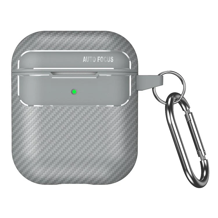 For AirPods with Charging Case (2016) / (2019) / AirPods with Wireless Charging Case (2019) Carbon Fiber TPU Anti-scratch Case Wireless Earphone Full Protection Cover - Grey