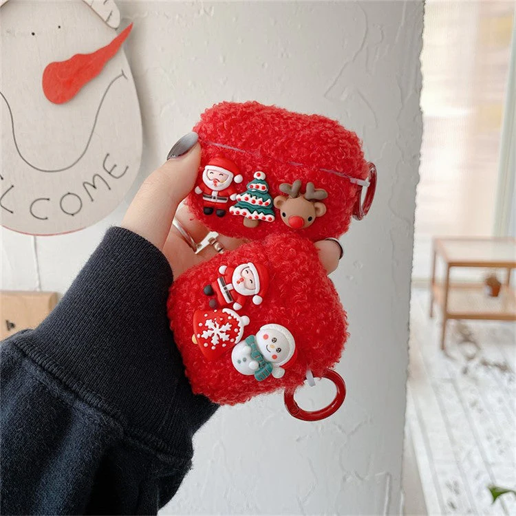 For AirPods with Charging Case (2016) / (2019) / AirPods with Wireless Charging Case (2019) Cute Christmas Cartoon Design TPU Earphone Case Soft Fluff Protective Cover with Ring Buckle - Elk - Image 8