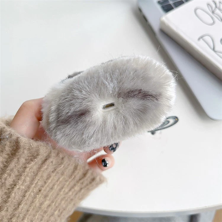 For AirPods with Charging Case (2016) / (2019) / AirPods with Wireless Charging Case (2019) Cute Plush Splicing Earphone Case Protective Cover with Heart Pendant - Black / White - Image 5