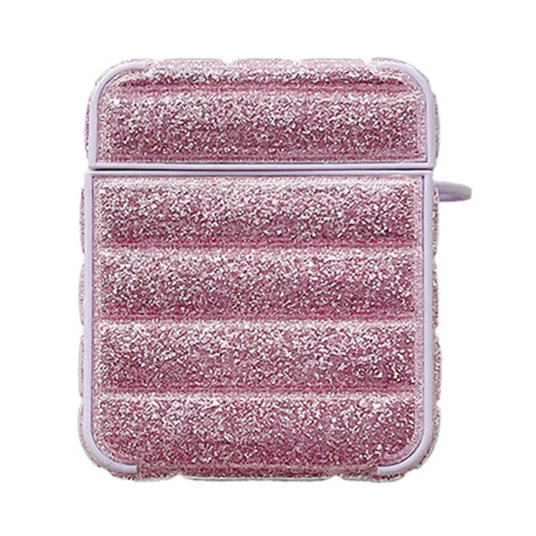 For AirPods with Charging Case (2016) / (2019) / AirPods with Wireless Charging Case (2019) Glitter Cover Down Jacket Design Carrying Case - Purple