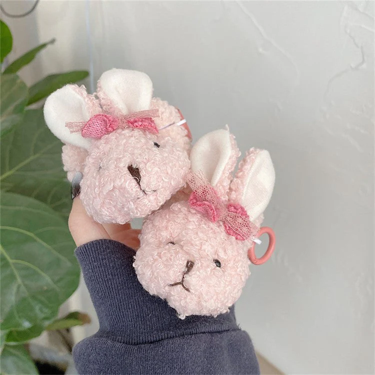 For AirPods with Charging Case (2016) / (2019) / AirPods with Wireless Charging Case (2019) Soft Fluff TPU Protective Cover Cute Cartoon Animal Earphone Anti-drop Case with Ring Buckle - Rabbit - Image 5
