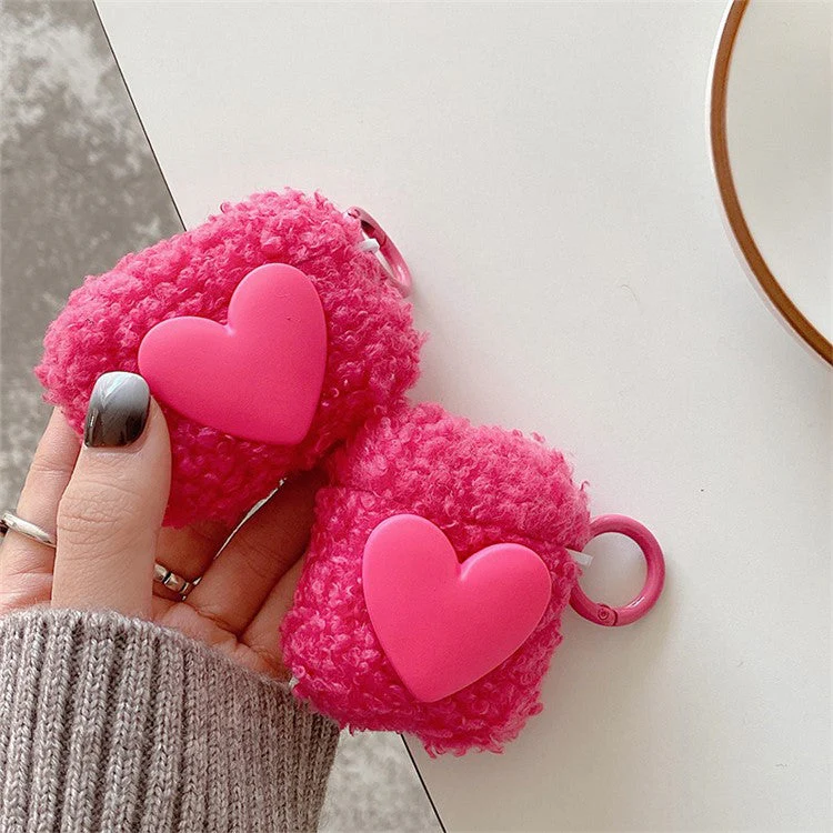 For AirPods with Charging Case (2016) / (2019) / AirPods with Wireless Charging Case (2019) Soft Fluff TPU Protective Cover Heart Decor Anti-drop Earphone Case with Ring Buckle - Khaki - Image 4