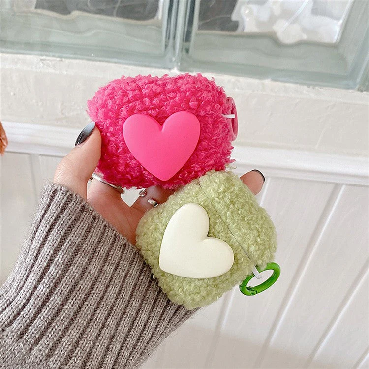 For AirPods with Charging Case (2016) / (2019) / AirPods with Wireless Charging Case (2019) Soft Fluff TPU Protective Cover Heart Decor Anti-drop Earphone Case with Ring Buckle - Red - Image 3