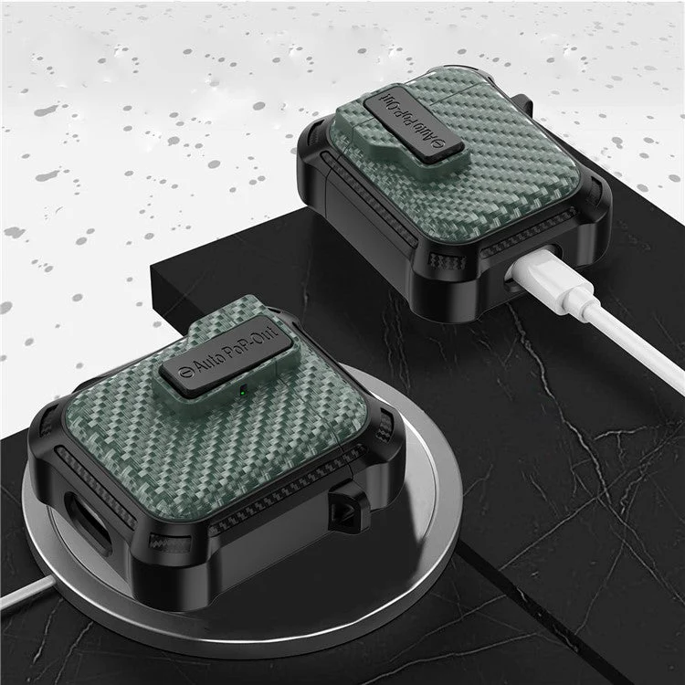 For AirPods with Wireless Charging Case (2019) / AirPods with Charging Case (2019) / (2016) Pressing Buckle Case Carbon Fiber Texture Cover - White - Image 4