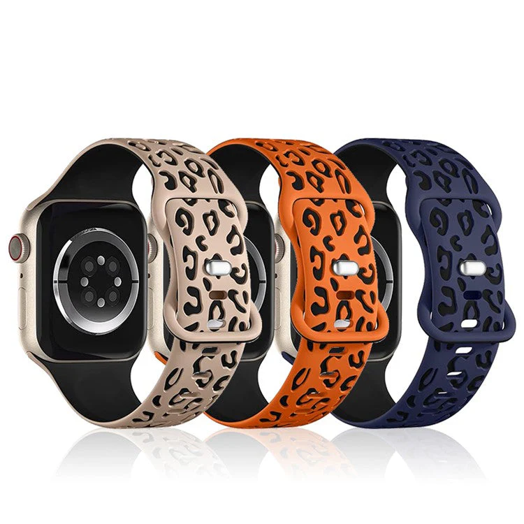 For Apple Watch 10 46mm / Ultra 2 / Ultra 49mm / 9 8 7 45mm / SE (2023) SE (2022) SE 6 5 4 44mm / 3 2 1 42mm Leopard Watch Strap - Gray+Cyan - Image 3