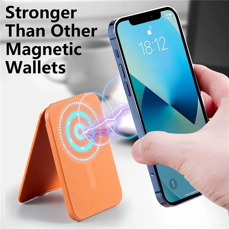 For iPhone 12 / 13 / 14 / 15 Series Magnetic Card Holder Compatible with MagSafe PU Phone Kickstand Card Bag - Dark Blue - Image 3