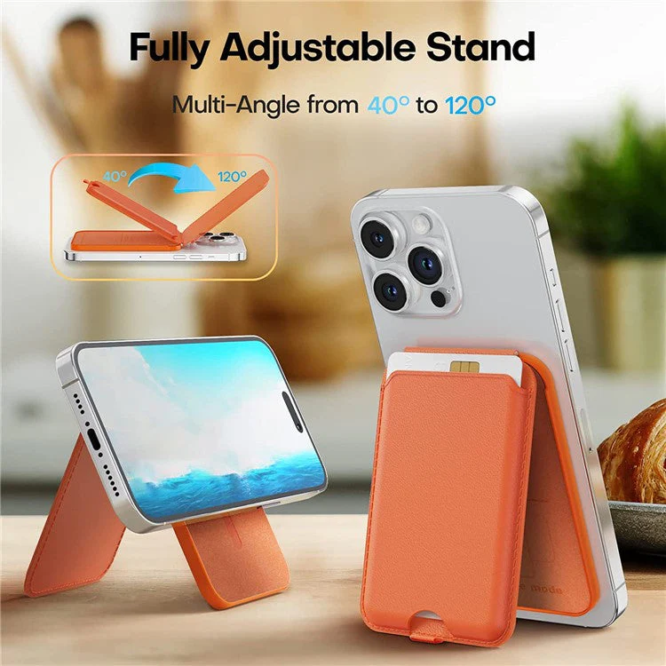 For iPhone 12 / 13 / 14 / 15 Series Magnetic Card Holder Compatible with MagSafe PU Phone Kickstand Card Bag - Dark Blue - Image 5