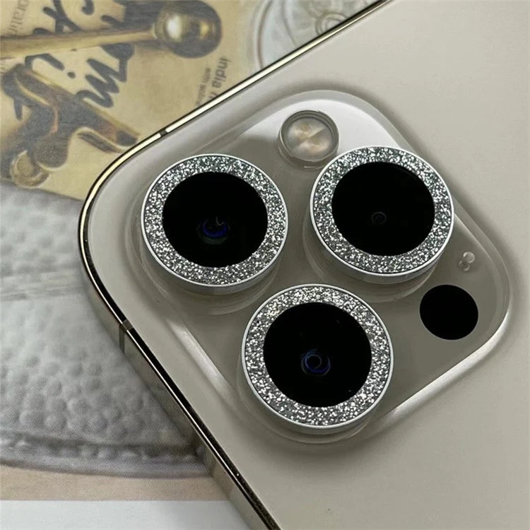 For iPhone 13 Pro Max 6.7 inch / 13 Pro 6.1 inch 3Pcs / Set Glitter Ring Design Camera Lens Protector Anti-scratch Anti-fingerprint Tempered Glass Film - Purple - Image 3