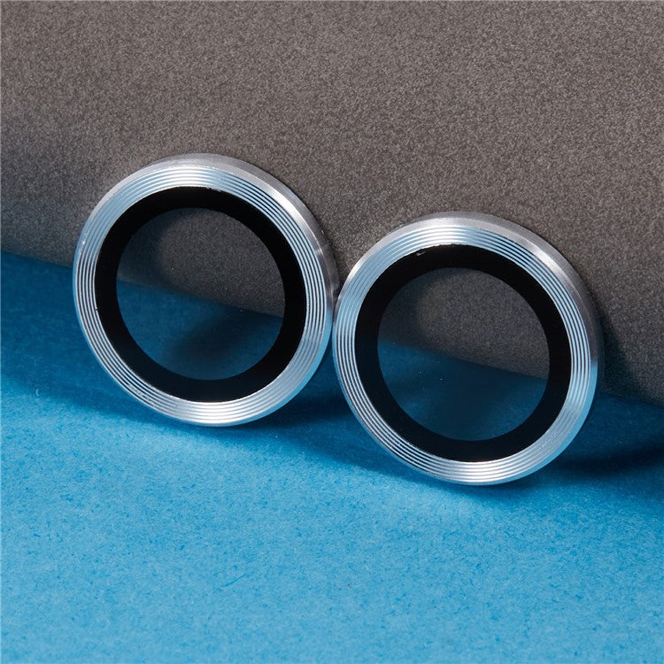 For iPhone 16 / 16 Plus Camera Lens Protector CD Veins Metal Ring Tempered Glass Film - Silver - Image 5